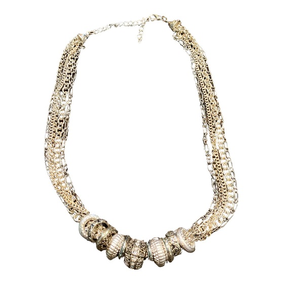 Multi-strand Silver Tone Beaded Necklace - Picture 1 of 4